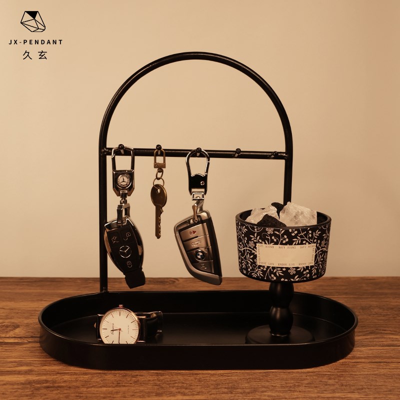 中古风入门玄g关钥匙收纳摆件复古置物架高级感装饰摆件桌面法式