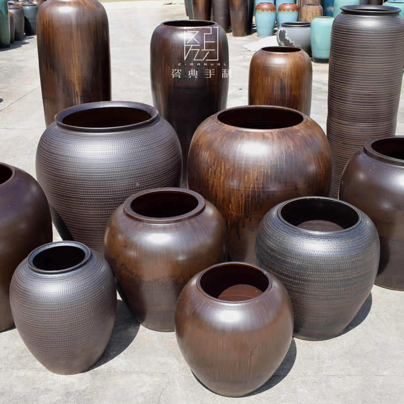 现代中式落地g陶罐大号户外庭院装饰大花瓶样板房软装陶瓷摆件干