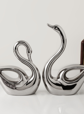 现代轻奢极简镀银天鹅摆件酒柜办公室书房玄关客厅家居软装饰品