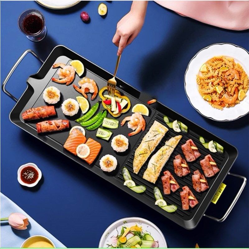 家用多功能电烧烤炉室内电子长方形手抓饼宿舍烤肉盘煎锅烤盘一体