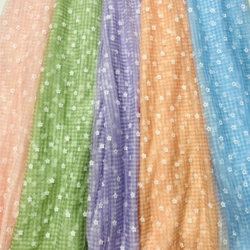 清新甜美田园风格经典印花格子纹网布底激光刺绣花朵蕾丝多色可选