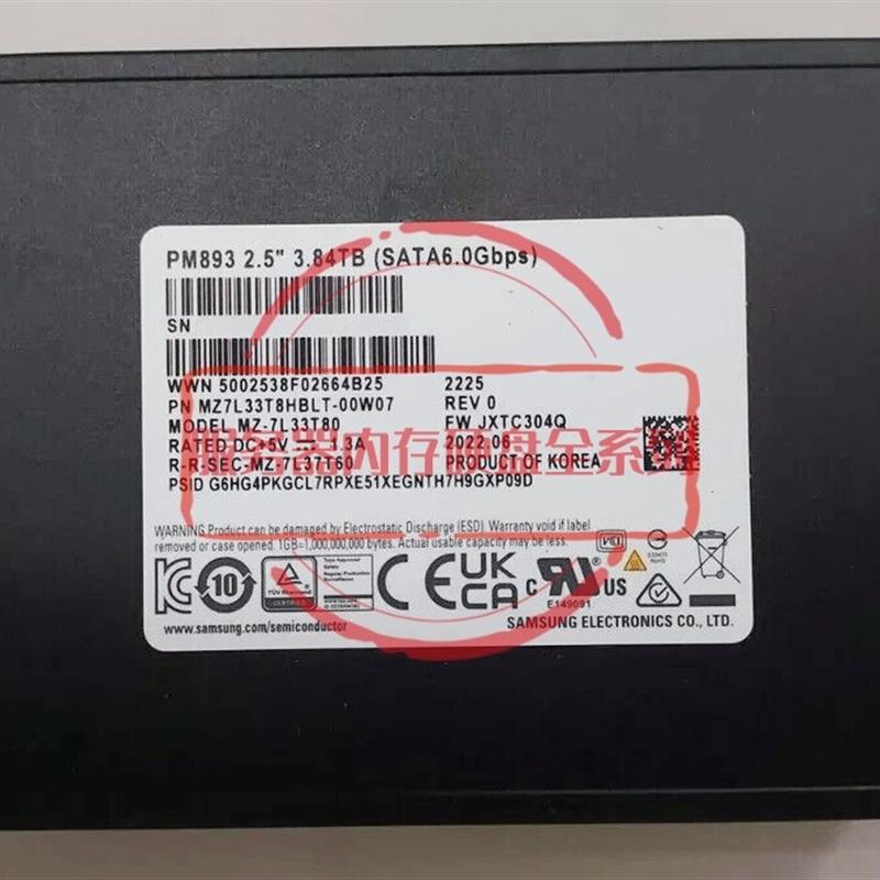 MZ7L33T8HBLT-00A07固态硬盘 PM893 3.84T 2.5 SATA SSD 6GB