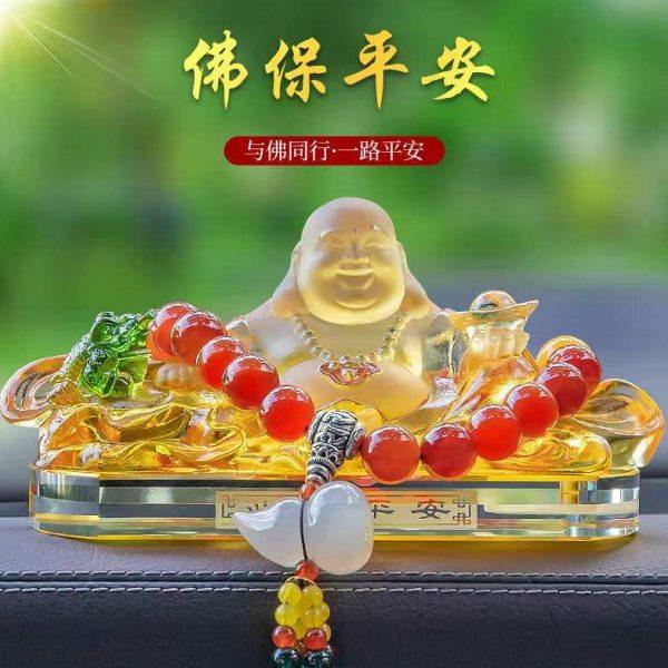 2024新款弥勒佛汽车内饰品摆件车载高档招财保平安中控台装饰用品