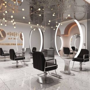 椭圆美发镜子双面带柜面挂墙多款轻奢大圆镜简约风搭配烫染镜子