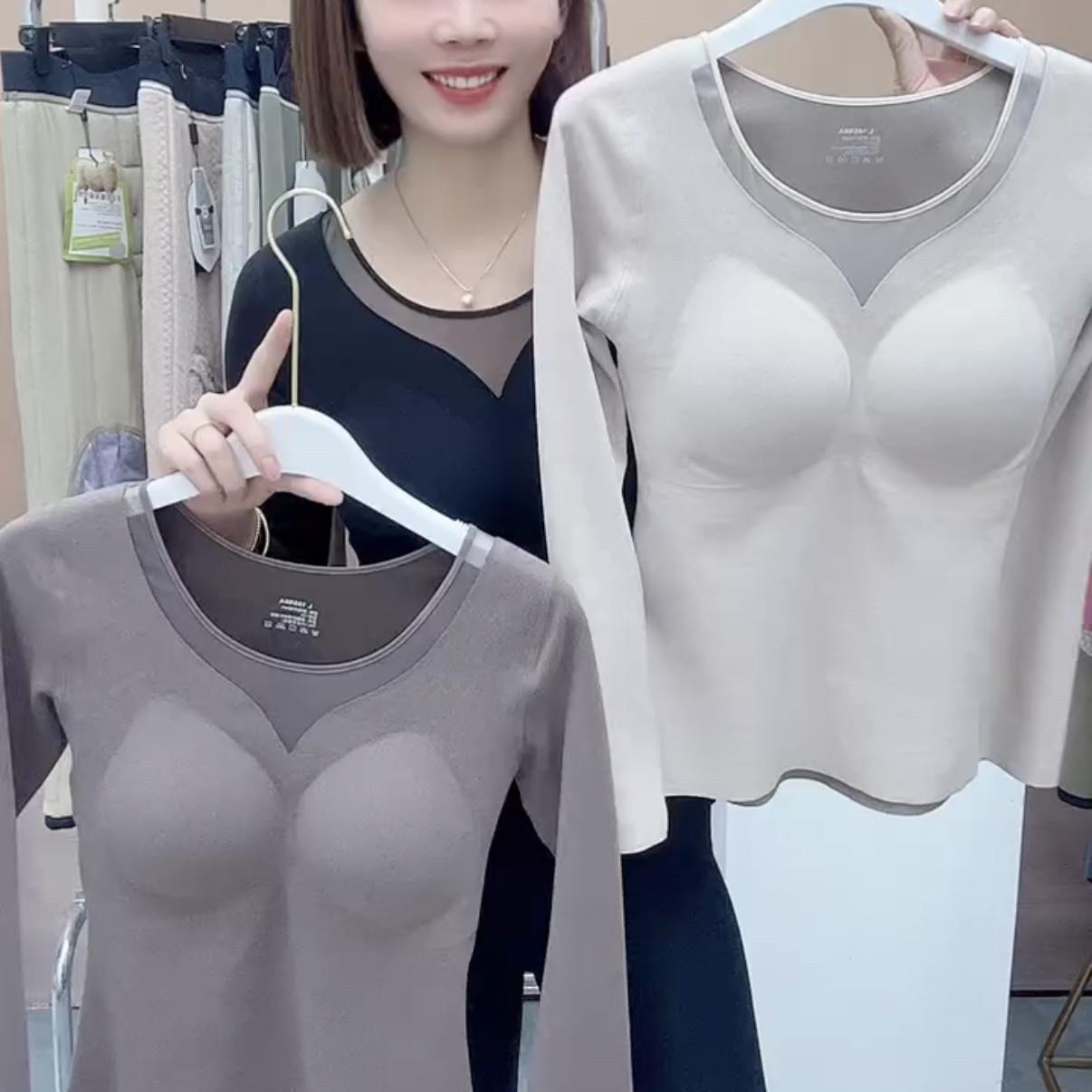 石墨烯发热衣女款加厚秋冬季2025新款发热秋衣文胸一体背心长袖