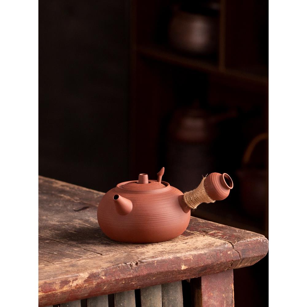 潮州白土砂壶功夫茶套装红土边柄壶电陶瓷炉沸水壶明火窑转陶壶