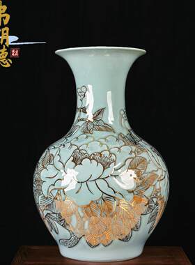 弗朗得陶瓷器花瓶手绘描金简约欧式客厅电视柜新中式装饰送礼摆件