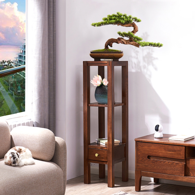 家逸花架实木置物架多层客厅室内胡桃中式花盆架美式高低花几落地