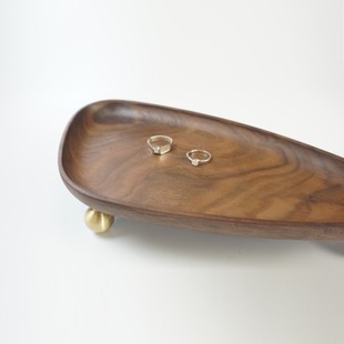 饰摆件 黑胡桃实木托盘香薰香水收纳盘子多功能杂物玄关钥匙首饰装