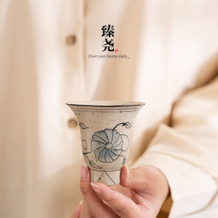 陶瓷功夫茶具家用个人专用主人杯高档喝茶杯 纯手绘陶瓷美人杯中式