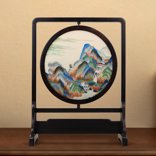 开封汴绣摆件双面绣桌面摆台中国风特色礼品送老外纯手工刺绣台屏