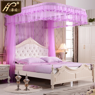 蚊帐15m床18m床双人12米床蚊帐伸缩u型三开门宫廷加密加厚导轨