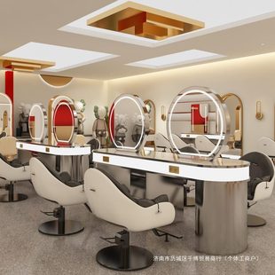 镜台美发镜子理发店柜子一体带柜发廊双面镜 厂促网红烫染桌潮款