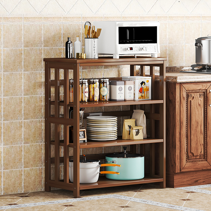 厨房置物架微波炉架多层落地实木竹收纳架储物柜S多功能阳台整理