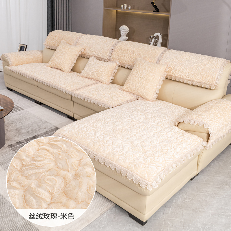 真皮沙发垫冬季高档防p滑皮沙发套罩毛绒加厚简约现代沙发巾座垫
