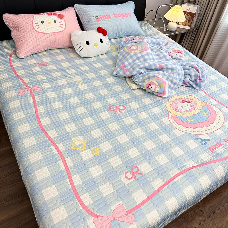 哈喽kitty天然乳胶凉席冰丝床垫家用宿舍三件套夏季空调席可机洗