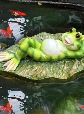户外庭院假山鱼缸水景鱼池装饰造景物创意卡通动物浮水青蛙摆件