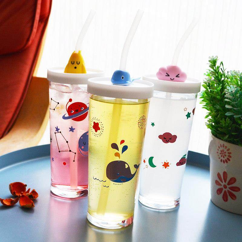 乐美雅钢化玻璃杯子印花刻度杯吸管杯萌趣卡通水杯ins果汁饮料杯,餐饮具,玻璃杯,淘宝优惠券,粉丝福利购,淘宝优惠卷