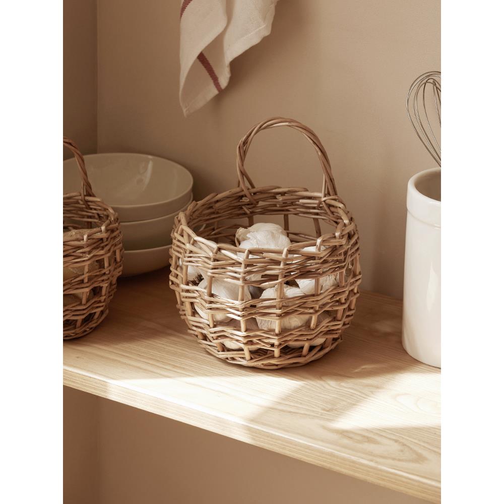 柳编姜蒜收纳筐厨房竹编篮蒜头复古壁挂篮手提编织小花篮藤编挂篮