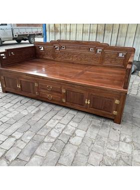 老榆木罗汉床箱体式柜门双开门储物罗汉床罗汉床沙发休闲榻