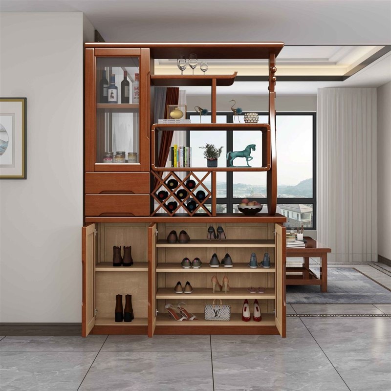 客厅隔断柜玄关鞋柜实木酒柜x双面中式靠墙酒架进门间厅柜屏风入