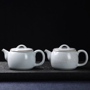 350毫升月白汝窑功夫茶具可养开片泡茶壶汉瓦冰裂釉陶瓷家用轻奢