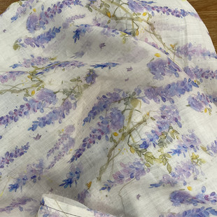 薰衣草 布久以逅订单田园小清新印花苎麻面料袍子连衣裙布料