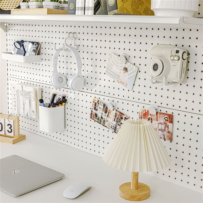 洞洞板配件挂钩磁吸五金圆孔组合家用简约置物收纳桌面货架白色