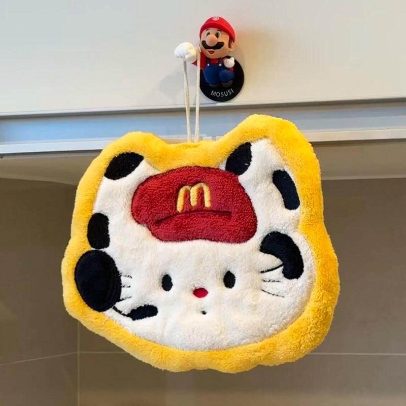 麦麦小猫擦手巾挂式可爱超强吸水加厚F不发臭珊瑚绒厨房卫生间家