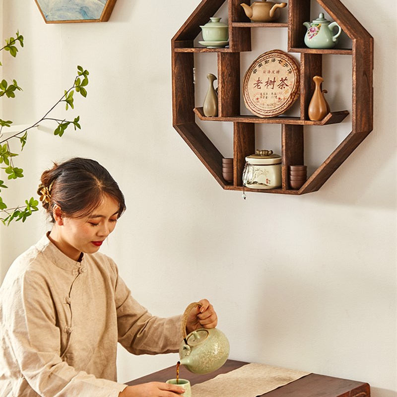 博古架实木中式多宝阁小紫砂壶收纳D架茶具茶杯架茶架壁挂展示架