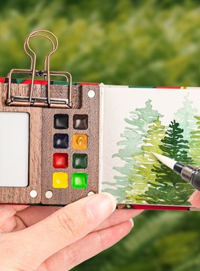 史明克迷你水彩颜料盒国风写生便携木盒分装画画套装迷你画板画本