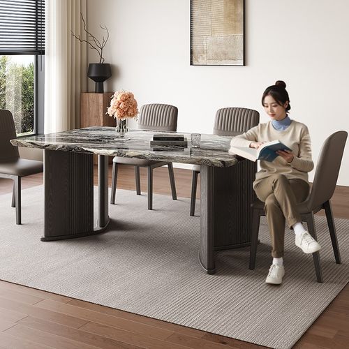 端木赐香实木岩板餐桌现代简约饭桌家用吃饭桌子白蜡木桌椅组合