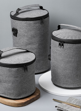 圆形保温饭盒袋小学生上学专用防水防油手提便当包上班带饭保温包