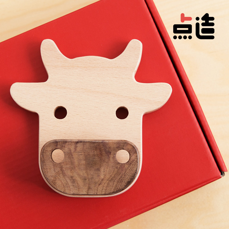 点造可爱动物装饰挂钩实木免打孔生肖礼品衣帽钩墙壁挂儿童房卡通