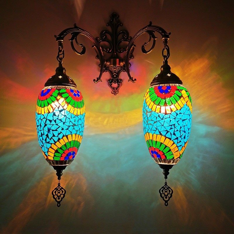 地中海复古浪漫异域楼梯间走廊阳台餐厅KTV酒吧酒店民宿双头壁灯