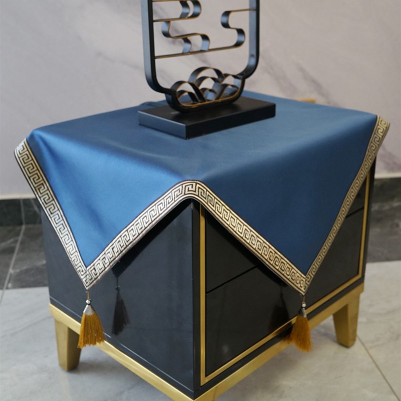 新中式墨绿长方桌布床头柜盖布餐桌布茶几台布轻奢纯色防尘布定制