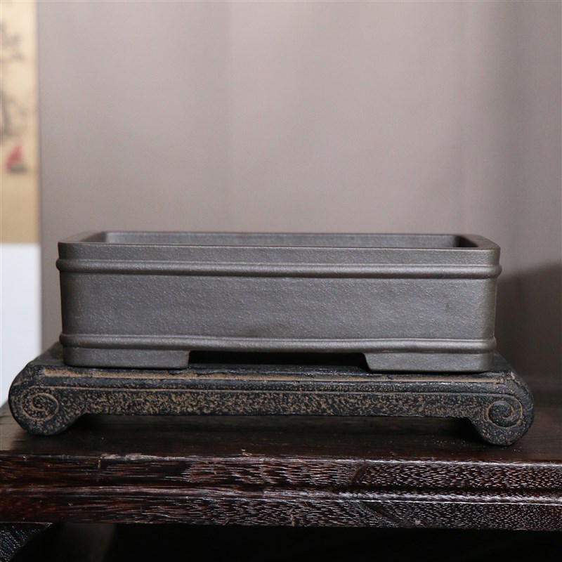 紫砂花盆长方形乌泥青灰泥柴烧唯珍家盆景盆桌面仿古典盆栽马槽盆