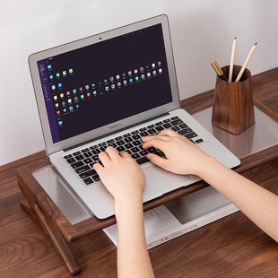 电脑萤幕幕底座擡高桌面键盘收纳置物支架实木 显示器增高架台式