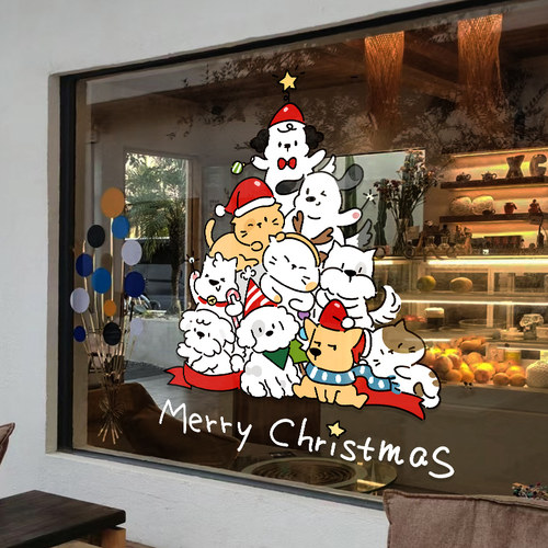耶诞节装饰活动氛围布置贴画商场活动橱窗静电玻璃门可爱卡通贴纸