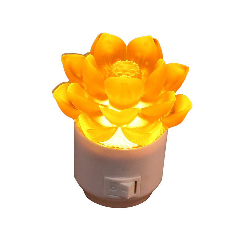 黄光小夜灯琉璃灯插电莲花灯卫生间采光灯LED床头灯带开关夜光灯