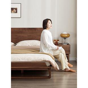 柳田斯堪 1.8米 纳维亚实木床现代简约北美黑胡桃双人床1.5