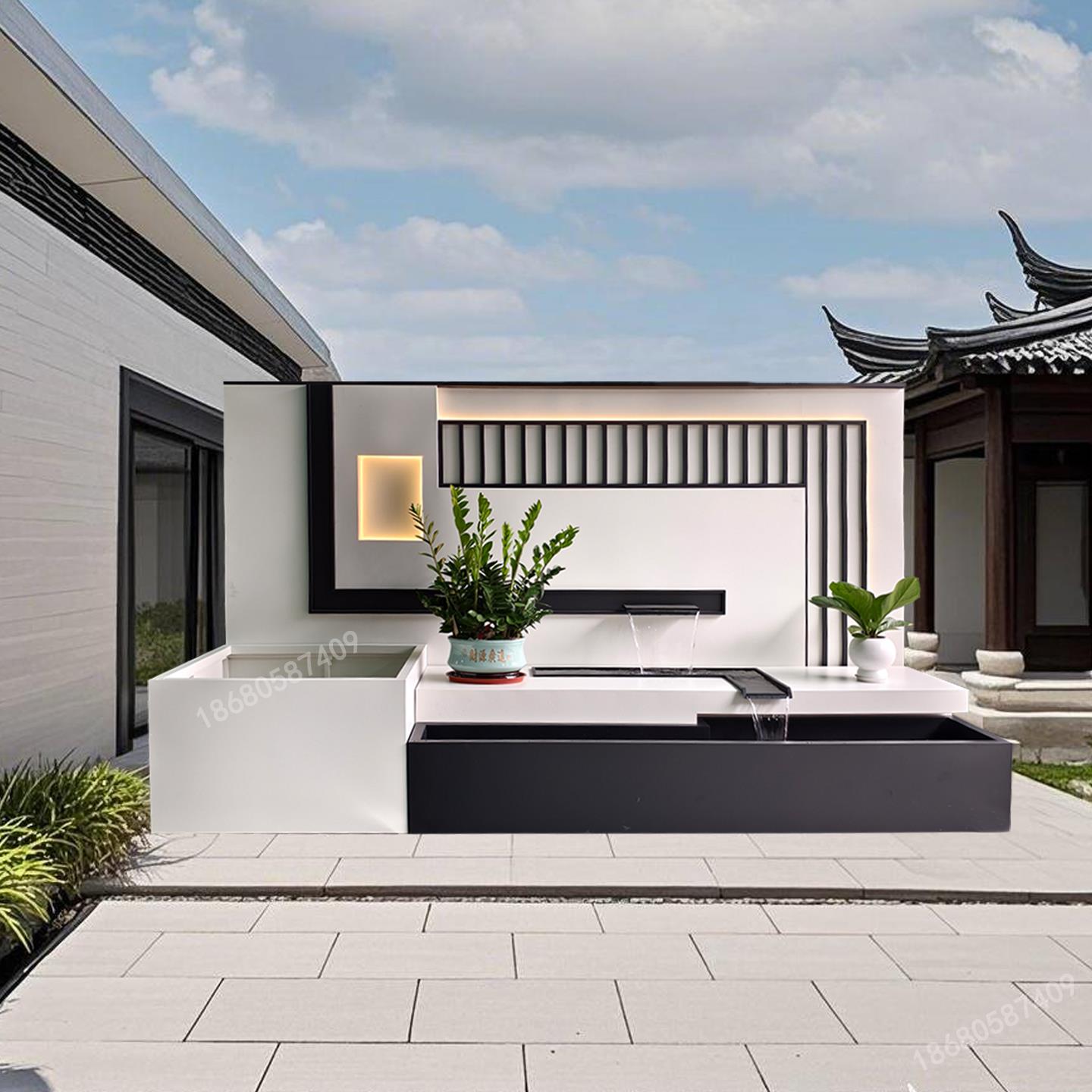 定制现代简约水幕墙别墅庭院花园露台不锈钢流水景墙园林叠水摆件