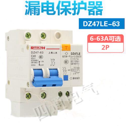 上海人民 DZ47LE-63 空气开关带漏电保护器2P 单相断路器6A- 63A