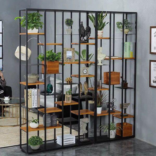 现代铁艺隔断置物架办公室书架客厅创意落地屏风多层收纳展示架子