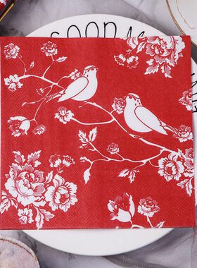 n彩色纯国潮鸟50浆木 2层红色纸巾R花张餐巾纸印花u lux中国风盒
