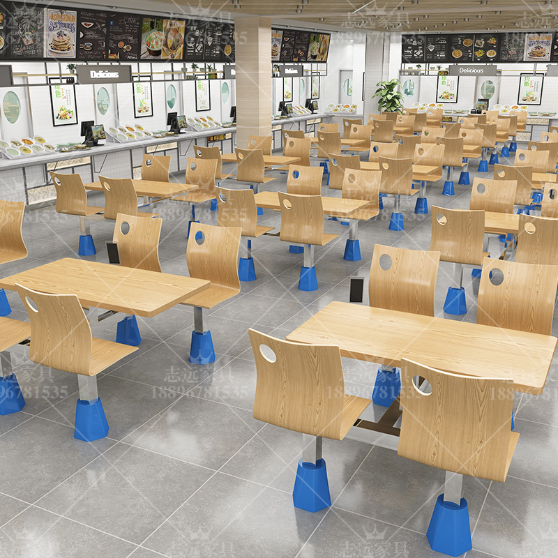 不锈钢连体学生学校食堂餐桌椅组合单位职员工厂餐桌4 人位可定制