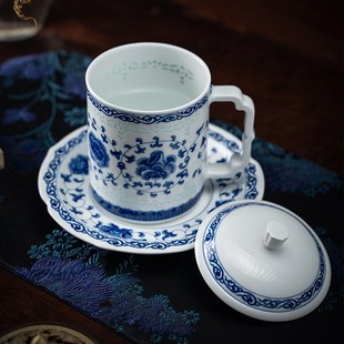 景德镇富玉青花陶瓷茶杯个人家用待客大号容量高端办公杯