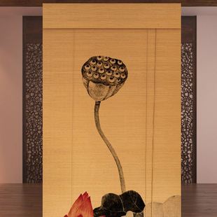 饰竹卷帘新中式 竹帘印花图案竹窗帘隔断背景装 茶室竹帘卷帘印画