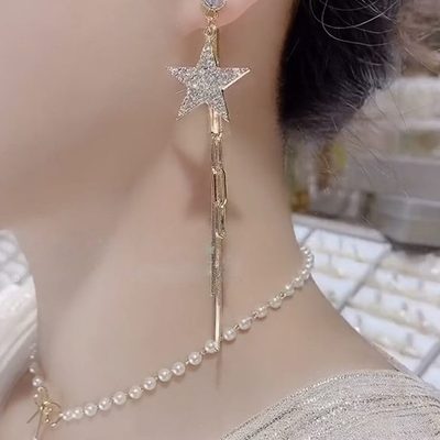月亮不款耳饰长s9神话星星针感星月银25称AB耳环女潮耳坠高级对链