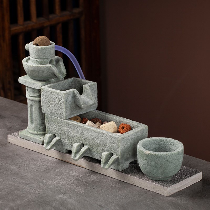 过滤器养鱼古法鱼缸造景招财户外石槽陶瓷缸循环假山流水摆件增氧